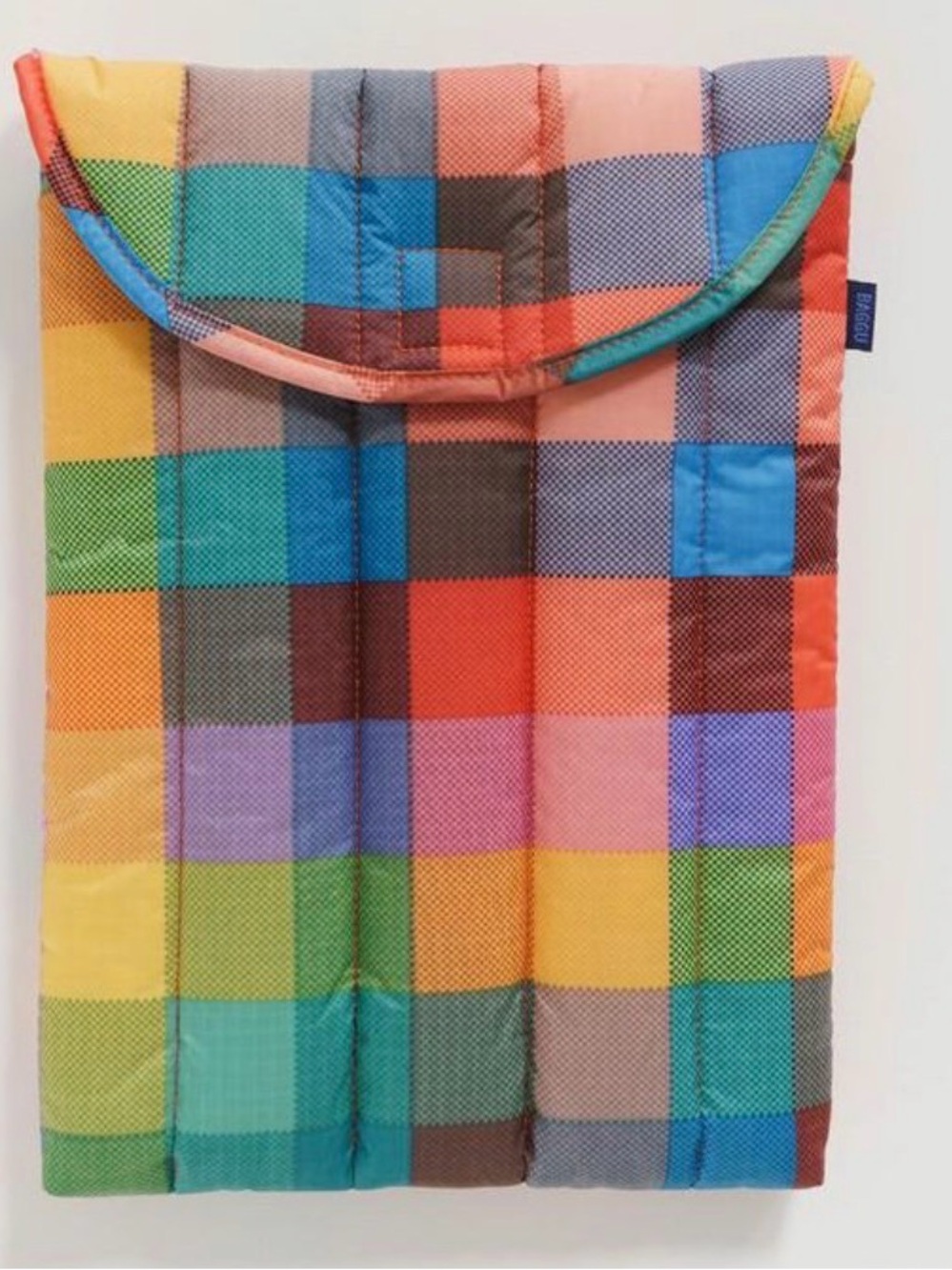 Baggu Madras print puffy laptop sleeve
